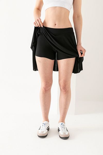 LEBRA Fustă neagră de damă cu talie elastică și pantaloni scurți până la podea
