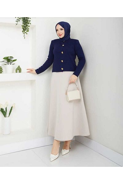 MODA VEDAT Women's Heart Buttoned Knitwear Cardigan Skirt Set