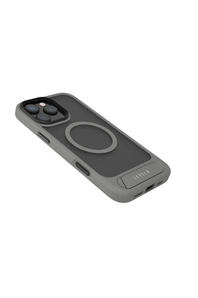 Levelo Matteo Case With Bottom Stand Grip For iPhone 16 Pro - Gray