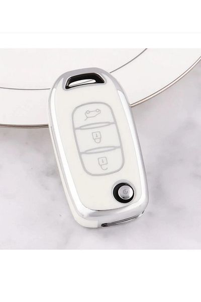 GMA KEYS Renault Megane 4 Clio 5 Captur Taliant Express Nano Key Case Cover White Silver Color