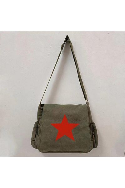 Toum Geantă unisex verde cu imprimeu cu stea roșie LAGOM MODA