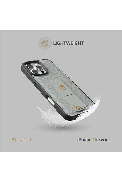 Levelo Morphix Cuero Gripstand Case For iPhone 16 Pro Max - Grey