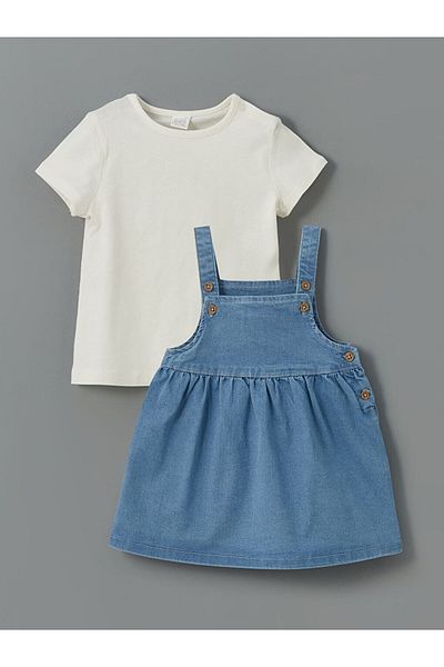 LC Waikiki Blue Baby Girl Jean Dress and Blouse 2 Pcs