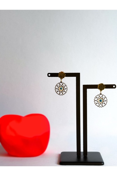 Silver Steel Star Pattern Heart Earrings