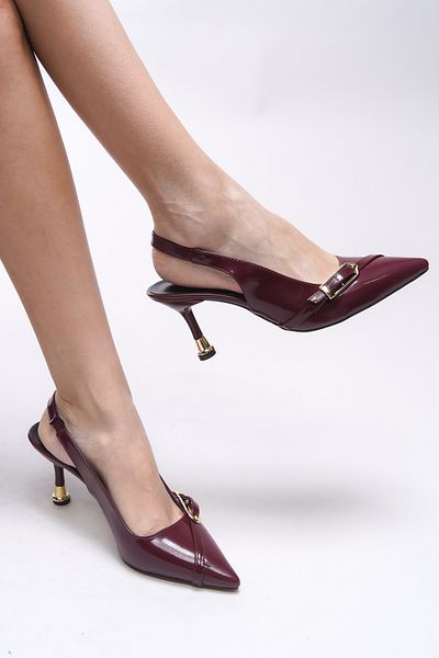 Riccon Pantofi cu toc Malxaris pentru femei - 001202   Piele lacuita rosie Claret