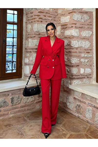 Ekim Store Roses Gül Kemerli İkili Blazer Takım