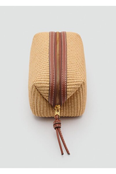 MANGO Woman Kontrast Biyeli Tuval Kozmetik Çantası