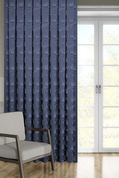 MARİTSA Background Curtain - Soft Linen Series Helora Pattern Navy Blue Tight Pleat (1X3) Curtain