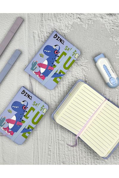 ZeCo Collection Cute Dino Patterned Mini Striped 80 Sheets Purple Color Notebook