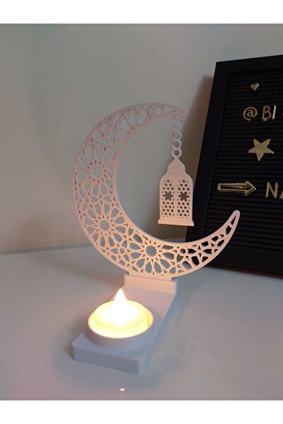 NadarStudio Ramazan Dekoratif Mumluk / İslami Ay Yıldız Cami Desenli LED Şamd...