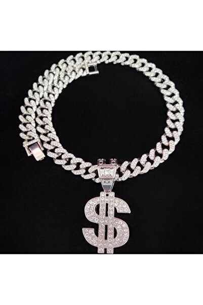 Choice قلادة هيب هوب دولار للرجال والنساء باللون الفضي مقاس 20 بوصة (50 سم) م...