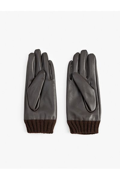 Koton Faux Leather Gloves - Wrist Elastic