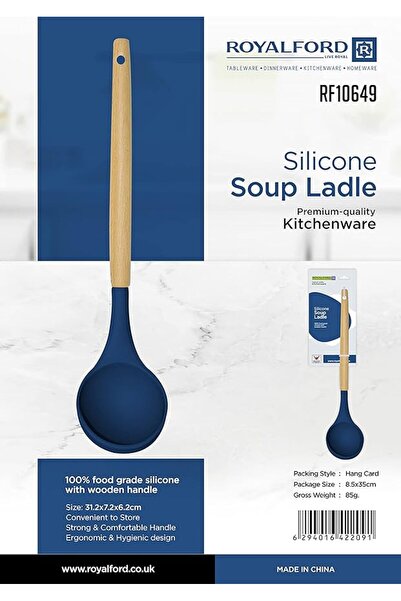 ROYALFORD Silicon Soup Ladle, Wooden Handle, RF10649, Non-Stick, Multicolor Kitchen Spoon