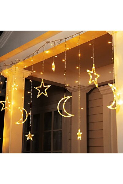 Yellowtech Ramazan Özel Hediyeli Ay Yıldız LED Perde Işık 3 Metre 8 Fonksiyon Ev Balkon Dekor
