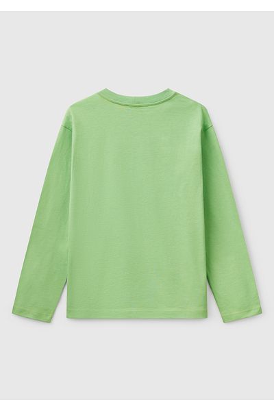 United Colors of Benetton Chlapčenské pistáciovo zelené tričko s dlhým rukávom s potlačou loga Benetton