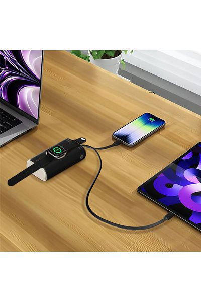 Levelo Roma 10000Mah Power Bank With Integrated Cable & Apple Watch Charger - Bla