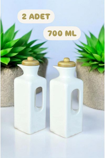 Bayev Porcelain Oil Bowl Set with Bamboo Lid - 2 Liters with 700 ml Liliy 101697   Numbered Vinegar Set