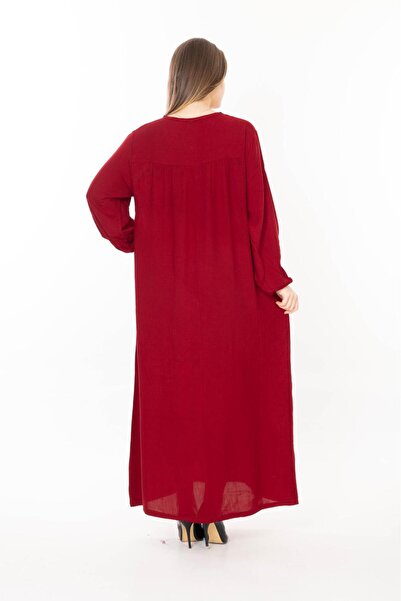 mervemoda Women's Plus Size Cotton Fabric Long Sleeve Summer Woven Dress