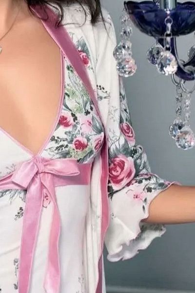 Angels Story Angel's Story 8955 Women's Rope Strap Dressing Gown Nightgown Suit-White