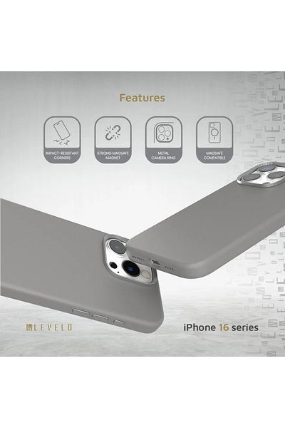 Levelo Iris Magsafe Liquid Silicone Case For iPhone 16 Pro Max - Gray
