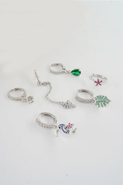 ARTEMİSİA Women's Vip Series Antiallergenic Mixed Figured Zircon Stone 6-Piece Earring Set