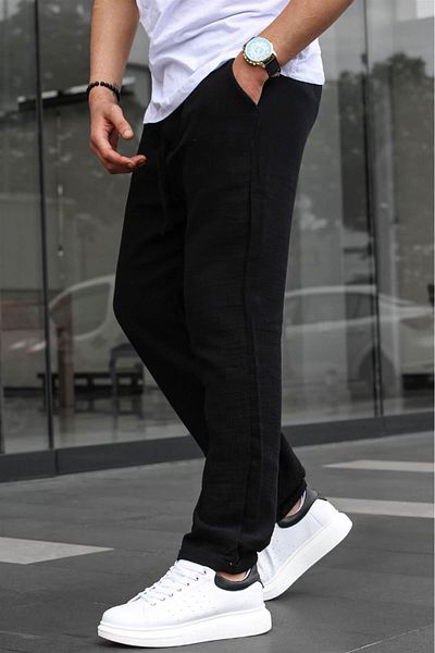 Madmext Ανδρικό Basic Παντελόνι Μαύρο Muslin Fabric 6507