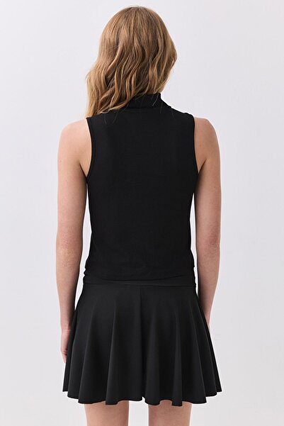 Trendiz Women's Viscose Lycra Turtleneck Zero Sleeve Blouse Black 4011