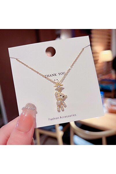 Choice قلادات أوبيجا الذهبية الجميلة على شكل دب للنساء، قلادات ذهبية مرصعة با...