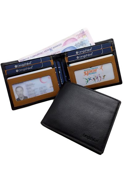 CENGİZ PAKEL Мъжки портфейл от естествена кожа 27500 Черно-кафяво