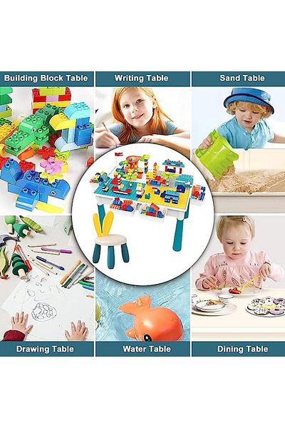 COOYA 186 Pcs Double Sided Kids Building Block Activity Table,4 Storage Box Adjustable Legs, for Kids