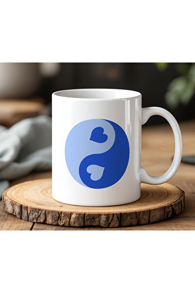 BB TRADE Jin Jang Designed White Ceramic Printed Mug Cup 330ml