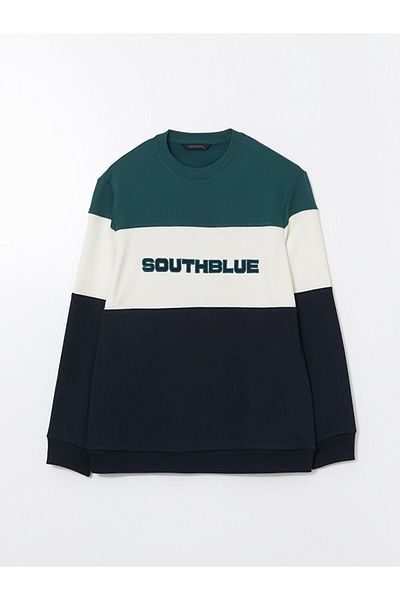 LC Waikiki Ανδρικό φούτερ SOUTHBLUE Green Crew Neck Color Block