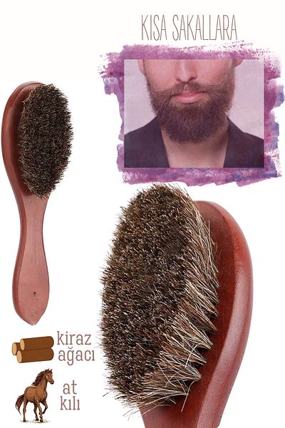 Transformacion Horsehair Beard Combing Brush Short Beard Mustache Brush Wooden 721408