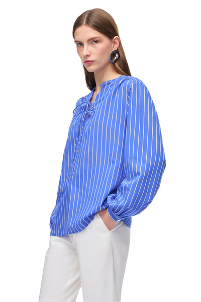 Perspective Saks Metz Зручний крій Велосипедна комір Смугаста блузка з накладними рукавами