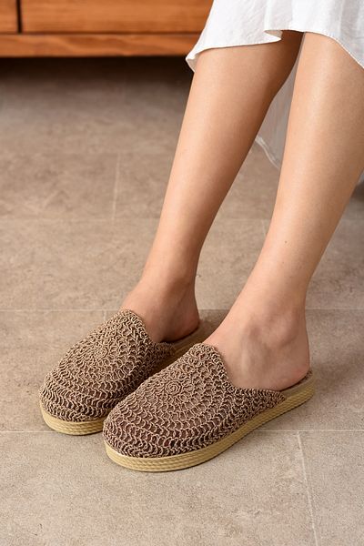 ICELAKE Samira Women's Slippers - Casual Comfort, Knitted Embroidered and Straw Vacation Dowry