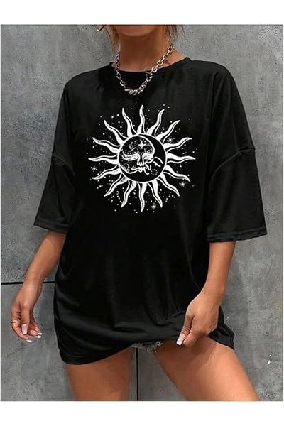 Bay Şapkacı Tricou imprimat SILKY Crew Neck - Negru