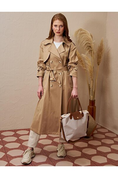 Kayra Toka Detaylı Erkek Yaka Trençkot Bej
