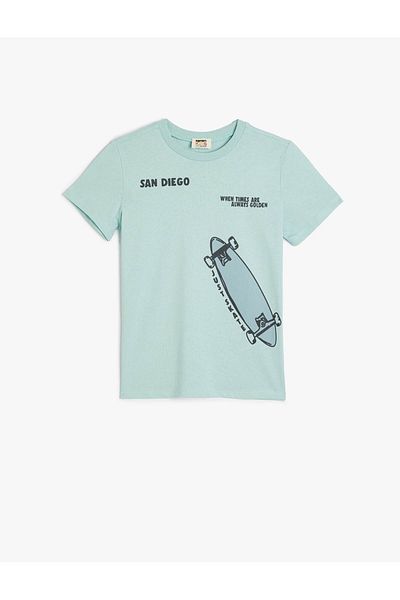 Koton Boys Skateboard Printed T-Shirt Short Sleeve Crew Neck Cotton 5Skb10143Tk Green