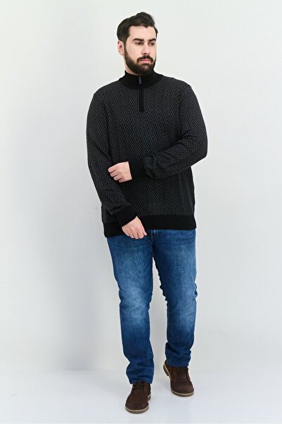 Perry Ellis Men Mock Neck Long Sleeve Allover Print Sweatshirt, Black