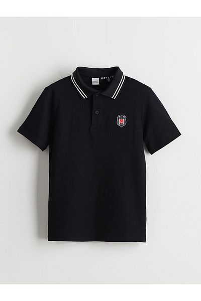 LC Waikiki Tricou pentru băiat cu imprimeu Beşiktaş cu guler polo negru LCW Kids