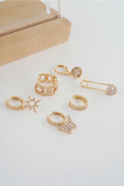 ARTEMİSİA Women's Vip Series Antiallergenic Mixed Figured Zircon Stone 6-Piece Earring Set