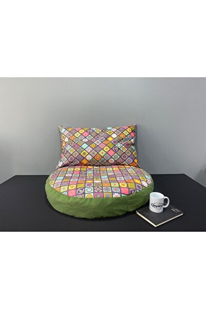 beyzima Petek Önü Desenli 2'li takım Balkon Bahçe Minder Puf