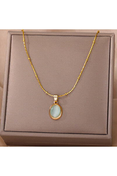 Choice قلادة بيضاوية من حجر الأوبال N04669G-2 للنساء من الفولاذ المقاوم للصدأ...