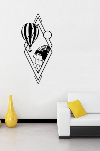 NT Handmade Balon din lemn negru și decor de perete mondial 45x25cm Mdf pentru living dormitor pat copii birou