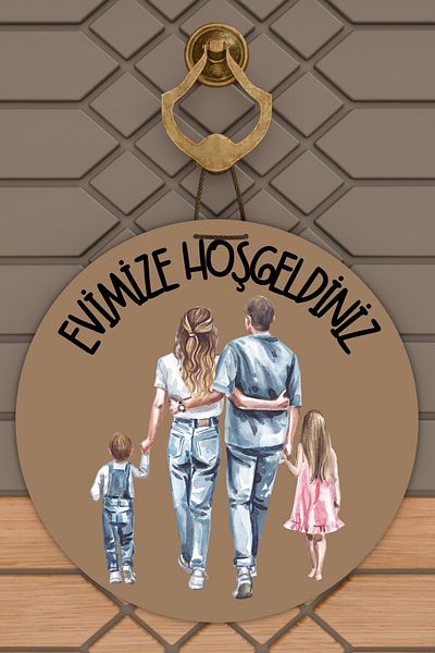 Dormot Home Modern Door Ornament Brown Floor Girl and Boy Children Family Outdoor Door Ornament