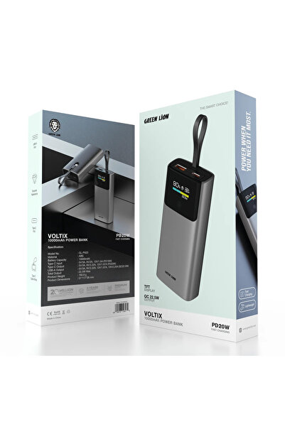 Green Lion باور بانك فولتكس 10000 مللي أمبير في الساعة Pd20W - رمادي