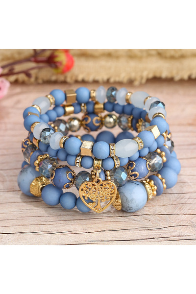 Choice مجموعة أساور جديدة مكونة من 2 سلسلة من خرز الأكريليك للنساء مع سحر شجر...