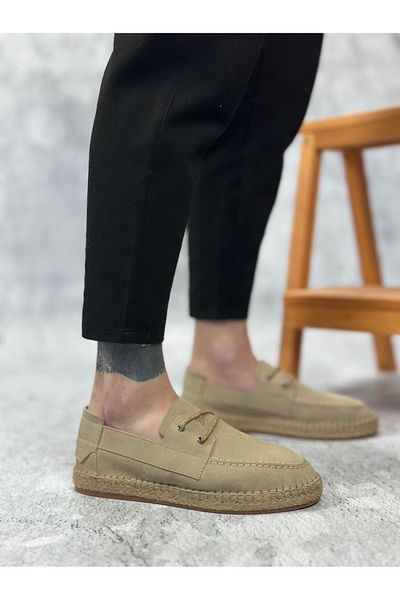 BESKAR BA0358 BOA Φυσικό δέρμα σε σκόνη Lace Up Rubber Χειροποίητη σόλα Espadrille Μπεζ Χρώμα Ανδρικά παπούτσια