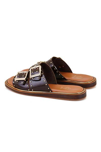 Desa Кавові жіночі шкіряні капці з регульованою пряжкою