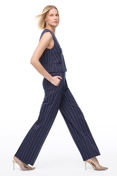 Perspective Navy Blue Tiran Regular Fit High Waist Trousers